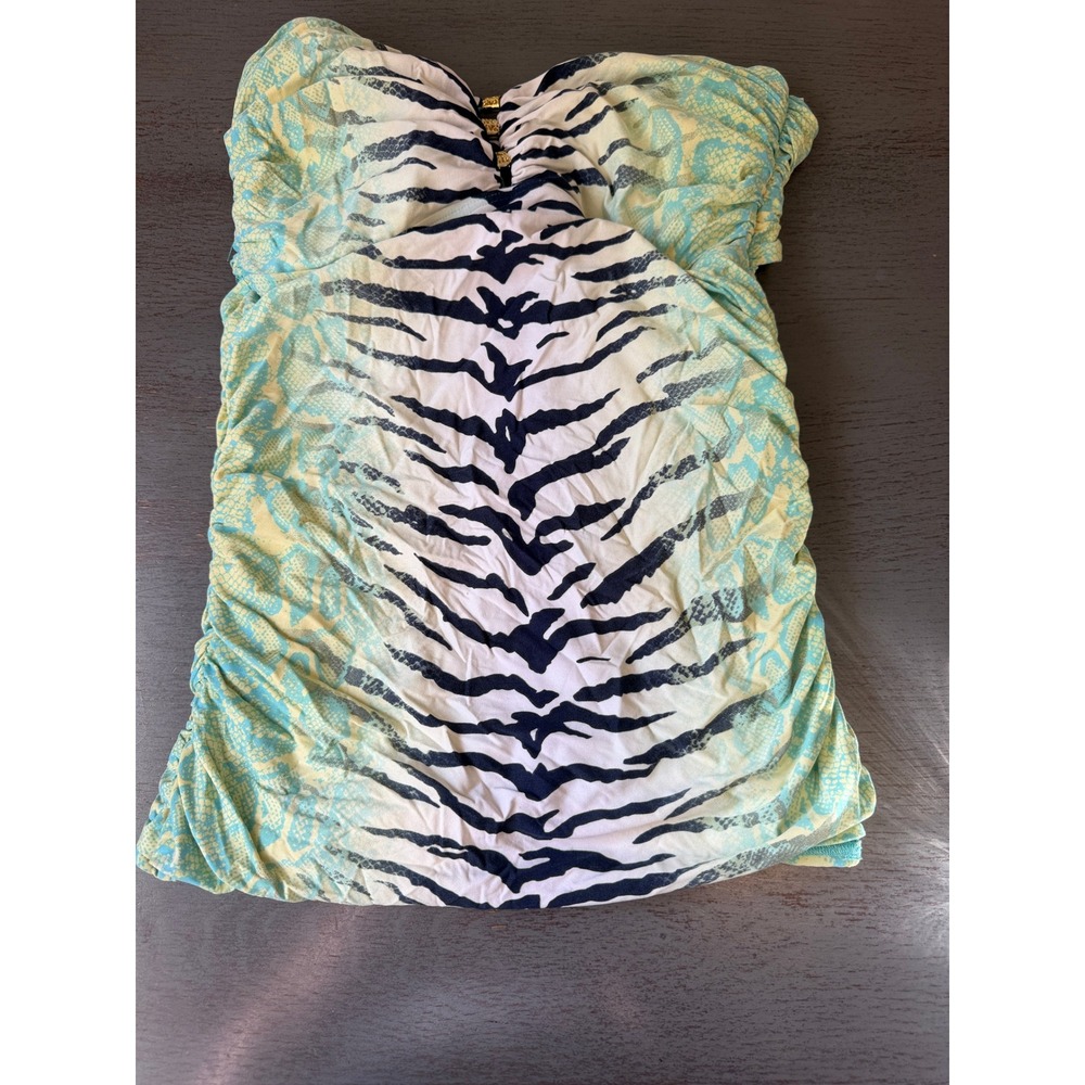 Carmen Marc Valvo Animal Print Bandeau Tankini Top Teal Yellow Tiger Snake M